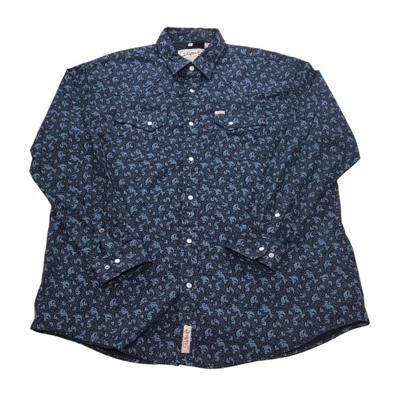 Rafter C Mens XXL ProFlex45‎ Black Blue Paisley Cowboy Western Brushpopper Shirt - Picture 2 of 10